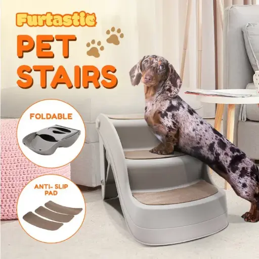 FURTASTIC 38CM FOLDABLE PET STAIRS RAMP - GREY