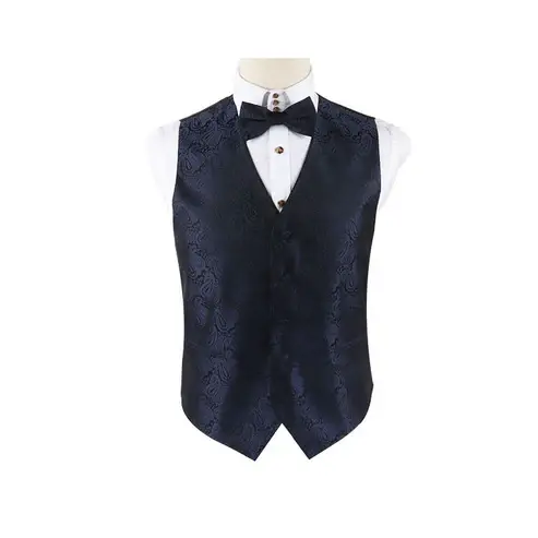 Mens Navy Boho Paisley Patterned Vest Waistcoat & Matching Bow Tie