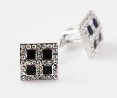 Mens Silver Window With Black Cufflinks