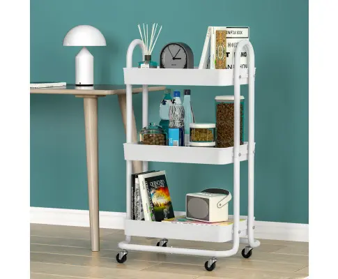 Artiss Storage Trolley Kitchen Cart 3 Tiers Rack Shelf Organiser Wheels White