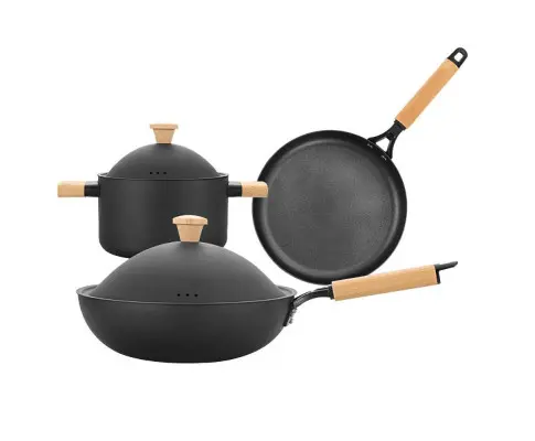 6Pcs Cookware Set Non-Stick Soup Pot Wok Fry Pan Lid Kitchen Kitchen Restaurant Cookware