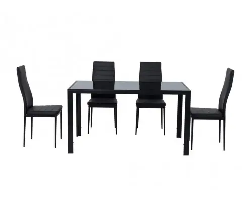 5PC Indoor Dining Table and Chairs Dinner Set Glass Leather Kitchen-Black