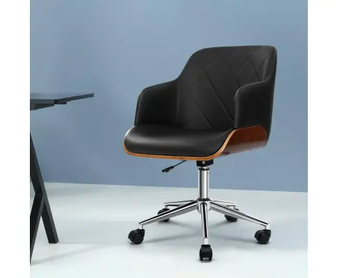 Artiss Wooden Office Chair Fabric Seat Black