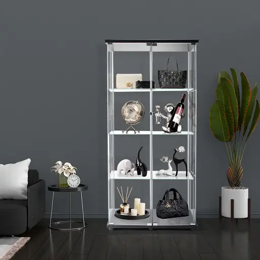 164cm Glass Display Cabinet 2 Doors