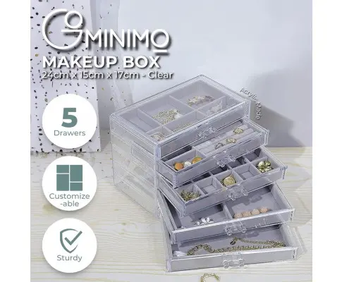 GOMINIMO Earring Jewelry Organiser with 5 Drawers Grey