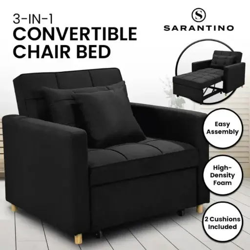 SURI 3-IN-1 CONVERTIBLE LOUNGE CHAIR BED BY SARANTINO - BLACK