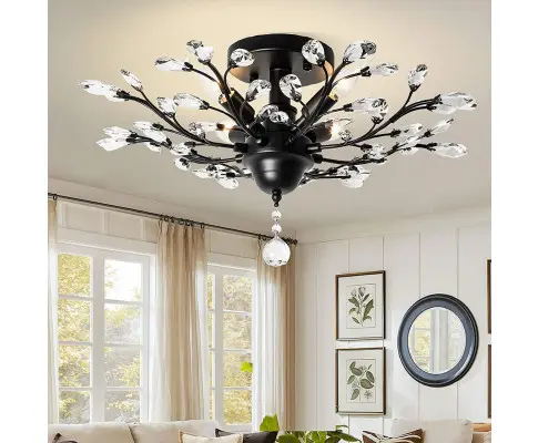 Crystal Chandelier LED Ceiling Light , 4 lights, Black