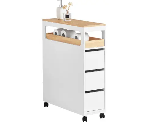 Storage Cart Narrow Cabinet Wheels Tray Drawers