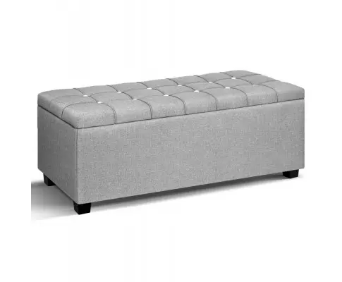 Artiss Storage Ottoman Blanket Box 97cm Button Linen Grey