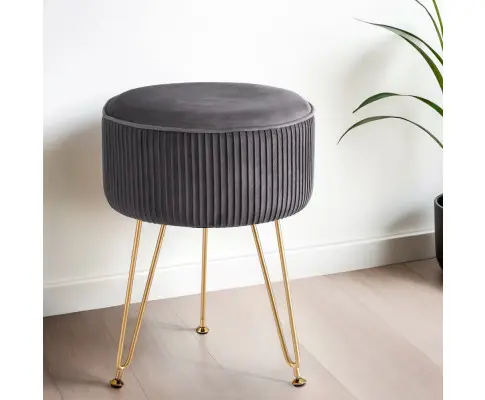 Artiss Ottoman Foot Stool Velvet Stripe Round Grey