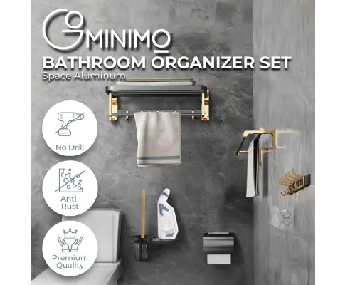 Gominimo Bathroom Wall Mount Black Gold Accessories Set (F)