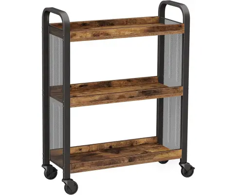 Rustic Brown Kitchen Trolley Rolling Cart with Steel Structure (66 x 26 x 85 cm)