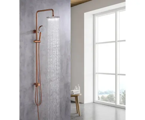 2023 Brushed Rose Gold Copper Solid Stainless Steel 304 made shower set w diverter 200 mm head sprayer hand held head