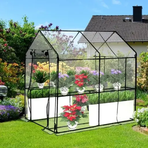 2 Tier Walk In Greenhouse Garden Shed PVC Cover Film Tunnel Green House Plant