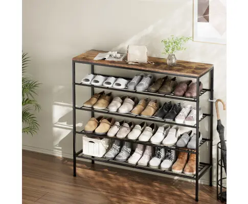 Artiss Shoe Rack 25 Pairs 5-tier Shoe Storage Organiser Shelf Metal frame Walnut