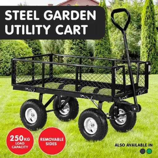 GARDEN CART WITH MESH LINER LAWN FOLDING TROLLEY BLACK