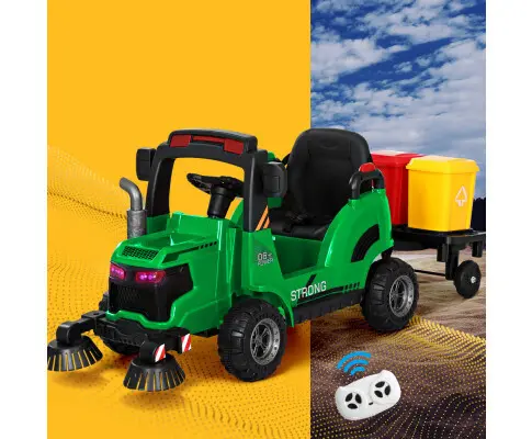 Rigo Kids Ride On Car Street Sweeper Truck w/Rotating Brushes Garbage Cans Green