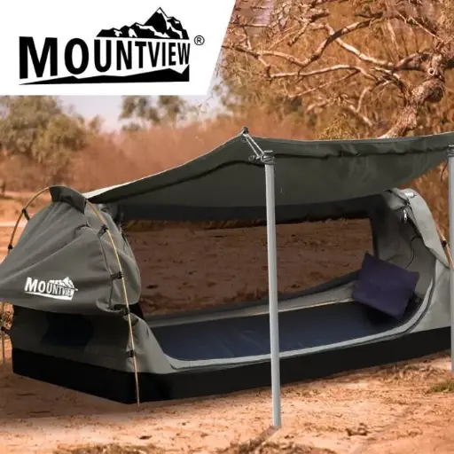 Mountview King Single Swag Camping Swags Canvas Dome Tent Free Standing Grey