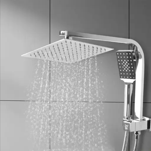 Rain Shower Head Set Silver Square Brass Taps Mixer Handheld High Pressure