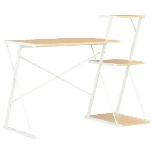 DESK WITH SHELF WHITE AND OAK 116X50X93 CM