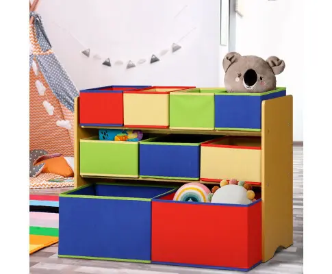 Keezi Kids Toy Box 9 Bins Storage Children Room Organiser Cabinet Display 3 Tier