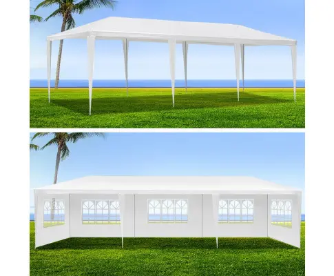 Instahut Gazebo 3x9m Marquee Wedding Party Tent Outdoor Camping Side Wall Canopy 5 Panel White