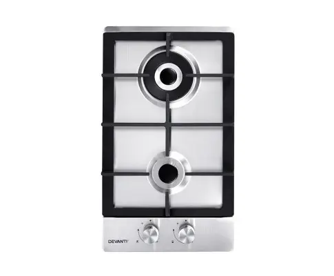 Devanti Gas Cooktop 30cm 2 Burner Silvir