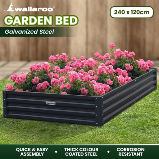 WALLAROO 150 X 90 X 30CM GALVANIZED STEEL GARDEN BED - BLACK