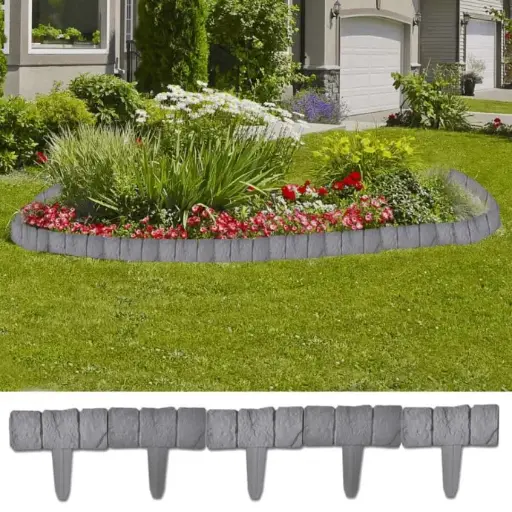 PLASTIC GARDEN / LAWN FENCE STONE LOOK 41 PCS 10 M