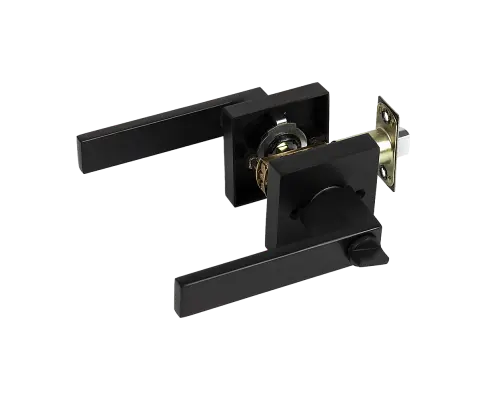 Door Handle Set Lever Key Lock Function Square Black