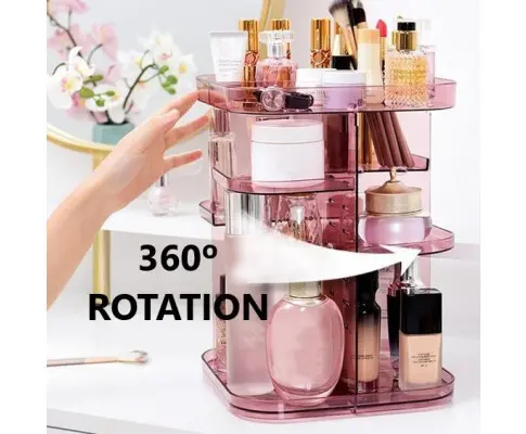 360 Rotating Large Capacity Makeup Organizer for Bedroom and Bathroom (Pink)