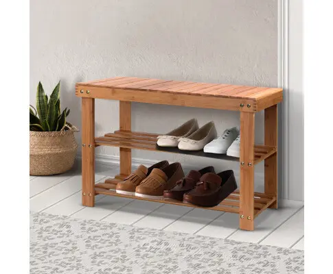 Artiss Bamboo Shoe Rack Wooden Seat Bench Organiser Shelf Stool