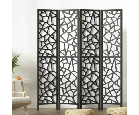 Artiss Clover Room Divider Screen Privacy Wood Dividers Stand 4 Panel Black