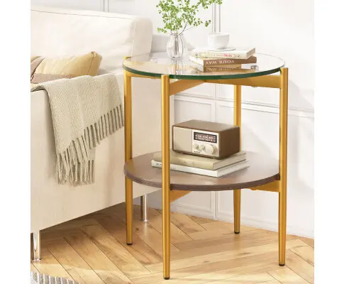 Artiss Coffee Table Side Table Laptop Desk Bedside Sofa Glass Table Metal Frame